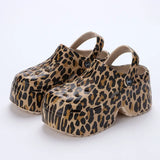 Leopard Platform Clogs for Women Closed Toe Chunky High Heel Sandals Woman New Summer Street Beach Slides Girls Fashion Slippers