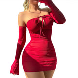 Sexy Beauty Transparent Bra Lace-Up Tight Dress With Gloves Lingerie Sets Women Off-the-shoulder Sexy Underwear Pajamas