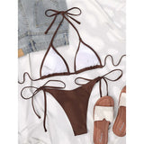 7 Colors Brazilian Halter Bikini Female Swimsuit Women Swimwear Two-Pieces Bikini Set Padded Bather Bathing Suit Swim V3536A