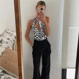2023 Women One Piece Swimsuit Zebra One Shoulder Female Swimwear Sexy Monokini Hollow Out Beachwear Push Up Bodysuit