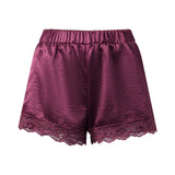 Women Casual Loose Summer Shorts Solid Color Elastic Waist Lace Trim Shorts for Daily Wear, Lounge