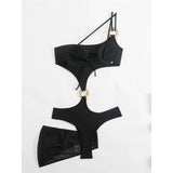 New Asymmetric One Shoulder With Skirt One Piece Swimsuit Women Swimwear Female Metal Ring Padded Bather Bathing Suit Swim K7082