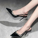 Women Fashion Heels  Summer New Rhinestone Buckle Strap Luxury High Heels Women Pointe Sexy Party Slim Heel Stripper Heels