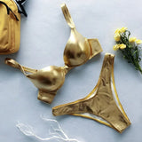 Shiny PU Faux Leather Bikini Women Swimsuit Female Swimwear Two-pieces Bikini Set Underwired Bra Cup Bikinis Bathing Suit Swim
