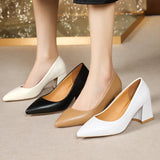 Zoki 2025 Thick Heels Basic Pumps for Women Solid Color Pointed Toe High Heel Office Shoes Woman Shallow Plus Size Pumps 35-42