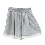 Women's New Losse Pants Grey New Summer Sexy Lace Shorts Fashion Pockets Versatile Casual Streetwear Female Elastic Waist Shorts