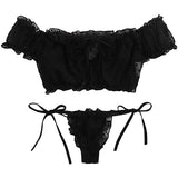 Porn Women Sexy Lingerie Off Shoulder Bralette Strapless Ruffles Bra and Panty Sets Female Transparent Underwear