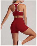 Summer 2 Pieces Yoga Sets Women Color Contrast Back I-shaped Shockproof Sports Bra High Waist Shorts Gym Fitness Suit Tracksuit
