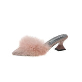 Women's Half Slippers New Summer Sexy Pointed Temperament High-heeled Slippers Female Fashion Furry High Heels Solid Slides