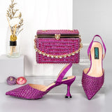 Doershow beautiful Italian blue Shoes And Bag Sets For Evening Party With Stones Italian Leather Handbags Match Bags! 1-39