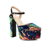 Women Platform Pointed Sandals 15.5CM/6Inch Summer Model Show Sequin Heels Europe and America Nightclub Party Large Size Shoes