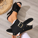 Fashion Buckle Chunky Wedges Sandals Women Rivets Decor High Heel Platform Slippers Woman Plus Size Non Slip Summer Sandles 43