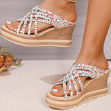 Floral Print Chunky Platform Sandal Women Plus Size Cross Strap Open Toe Sandals Ladies Non Slip Thick Bottom Wedge Sandal Mujer