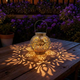 Solar LED Lantern Outdoor Iron Art Hanging Light Carved Hollow Design Waterproof Landscape Projection Lamp for Yard Garden Decor