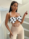 Women's Pure Desire Sexy Hot Girl Polka Dot Halter Pearl Bowknot Strap Vest Hanging Neck Pure Desire Casaul Style Vest IFQ9
