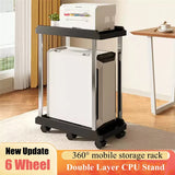 Mobile CPU Stand with 4/6 wheel Computer Host Bracket Double-Layer For Home Office Floor Mobile A4 Printer Integrated Shelf