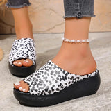 Summer Leopard Print Wedges Slippers Women 2026 Plus Size 43 Peep Toe Platform Sandals Woman Light Thick Sole Sandles Female