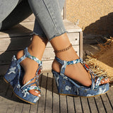Bohemian Style Printed Wedges Sandals Women 2026 Summer Slip On Chunky Heels Sandles Woman High Heel Platform Sandalias Mujer