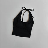 Women's Halter Neck Sports Bra Vest Slimming Tube Top for Yoga Gym Running Beautiful Back Sling Design One Cup Gathered Summer F