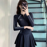 New plus size women's dress one-piece fresh women's swimsuit conservative slim fit long sleeved hot spring swimsuit