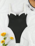 2026 Strappy Swimsuit One Piece Sexy Push Up Solid Swimwear Women Bathers Bathing Swimming Swim Suit Beachwear Summer XL