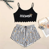 Summer Casual Pajamas Set for Women Sleepwear Sexy Lingerie Sleeveless Striped Tank Top Vest + Shorts Set Pijamas Homewear