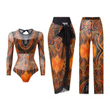 S - XXL 3PCS New Printed Long Sleeve With Pants Sarong Women Swimwear One Piece Swimsuit Female Bather Bathing Suit Swim K7180