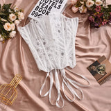 Toucheart Hot Girl Suspender Sexy Top with Fishbone Corset Intimate Hollow See-through Lace Classic Romantic Retro Palace Corset