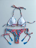2026 New Women's Swimsuit Neck Hanging Bikini Set Split Beach Swimsuit 2-piece Set with Tassel Decoration