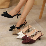 French Style Bowknot Mules Sandals Women Fashion Slip On High Heel Sandals Woman Plus Size 43 Pointed Toe Party Shoes Ladies