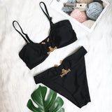 DEKA Bandeau U-Neck Metal Bikini Set Push Up Padded Cup Swimwear Women Solid Swimsuit Beachwear Water Swiminmg Bathing Suit