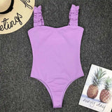 6 Colors Frill Trim Ruffled Sexy Women Swimwear One Piece Swimsuit Female Ribbed Bather Bathing Suit Swim Wear Monokini V1668