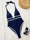 Tiger Printed Halter Deep V Neck One Piece Swimsuit Women Swimwear Female Backless Monokini High Cut Bathing Suit Swim Bodysuit