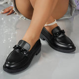 Chain Decor Patent Leather Women's Loafers Comfortable Slip On Med Heel Student Shoes Woman Plus Size Point Toe Oxford Shoes 42