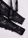 3Pcs Floral Lace Women's Underwear Set Daily Push-Up Bra Rhinestone Breathable Mesh Bra for Women
