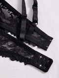 3Pcs Floral Lace Women's Underwear Set Daily Push-Up Bra Rhinestone Breathable Mesh Bra for Women