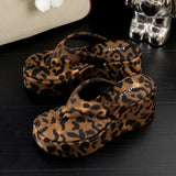 Vintage Y2K Leopard Flip&Flops Sandal Summer Chunky Platform Sandals Women Slipper Wedges Slides 8cm High Heels Shoes Mules
