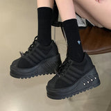 British Style Women's Flats Spring New Thick Heel 8.5cm Slope High Heels Platform Shoes PU Leather Round Toe Comfortable Slip-On