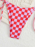 Sexy Pink Plaid Micro Bikini 2026 Women Halter Push Up Bra Tie Side Thong Swimsuit Brazilian Beach Bathing Suit Swimwear Biquini