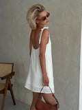 Ahagaga Fashion Women's Dresses Solid Straps Bandage Regular Causal V-Neck Sleeveless Summer Camisole Loose Sweet Femlae Vestido