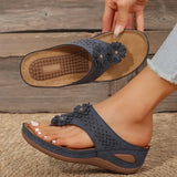 Pink Flower Wedge Heel Flip Flops Women Summer Massage Sole Clip Toe Platform Slippers Woman Light Thick Bottom Beach Sandals
