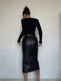 Sexy One Step Split PU Leather Half Skirt For Women's New High Waisted Slim Streetwear Black PU Fashion Womne Mini Dress  YTM8