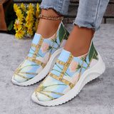 Lightweight Printed Slip On Flats Shoes Women Comfort Breathable Mesh Platform Sneakers Woman Plus Size Knitted Walking Shoes