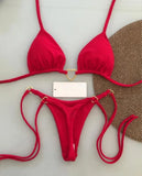Women's Solid Color Sexy Bikini Set 2-piece Split Beach Swimsuit Red