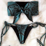 Sexy Printed Bow Knotted Bandeau Bikini 2026 Women Swimsuit Female Swimwear Two Pieces Bikini Set Tie Push Up Bathing Suit Swim