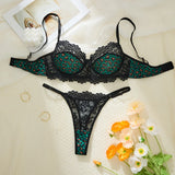 Green leopard print sexy lingerie set - see-through bra set - fashionable women's lingerie-exquisite intimate underwear ZA825182