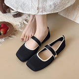 2026 New Mary Jane Shoes Woman Summer Autumn Leisure Flats Breathable Knitted Square Toe Female Daily Walking Driving Flat Shoes