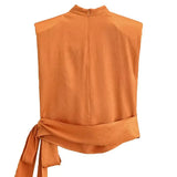 Women's Fashionable Casual Silk Satin Texture Knot Satin Sleeveless For Women Neck Design Shoulder Elegant Party Top Casual 9RIK