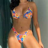 Sexy Floral Printed Halter Brazilian Bikini Female Swimsuit Women Swimwear Two-pieces Bikini set Bather Bathing Suit Swim V4667