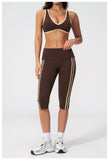 Summer Color Blocked Yoga Sets Women Slim Sports Bra High Waist Pants Fitness Suits Outwear Gym Running Push Up Workout Clothes